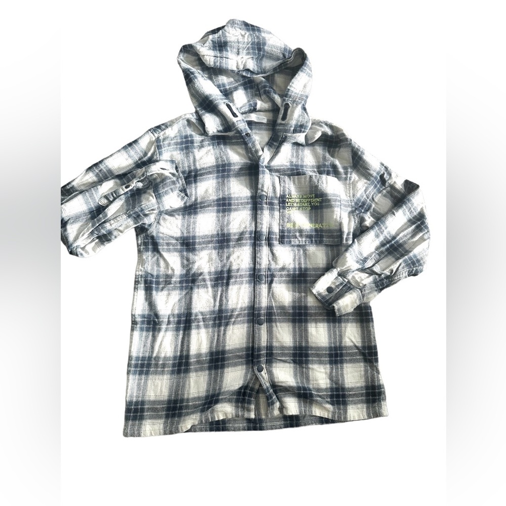 Youth Boy Zara Hooded Plaid Flannel Shirt size 11-12 Years